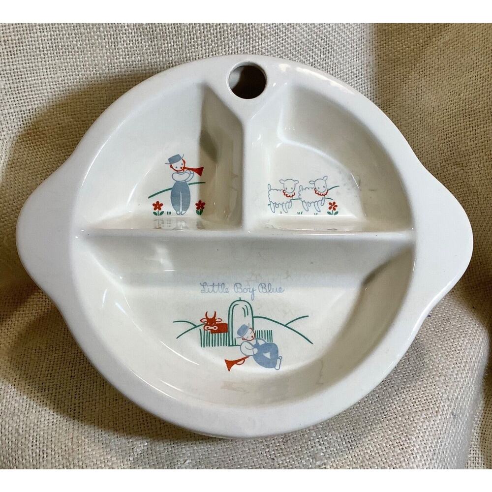 Vintage 1948 EXCELLO Little Boy Blue ceramic warming divided children’s dish